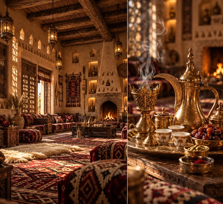 المجلس النجدي كاملاً بجلساته الأرضية ووجار الحطب