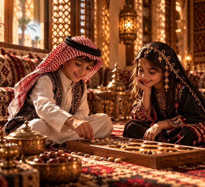 أطفال يلعبون لعبة شعبية في المجلس
