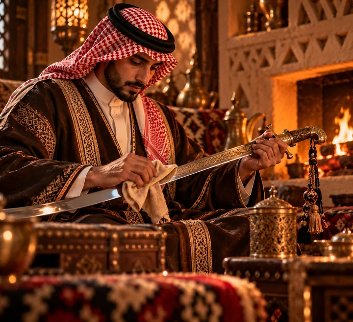 العناية بسيف تراثي من مقتنيات المجلس
