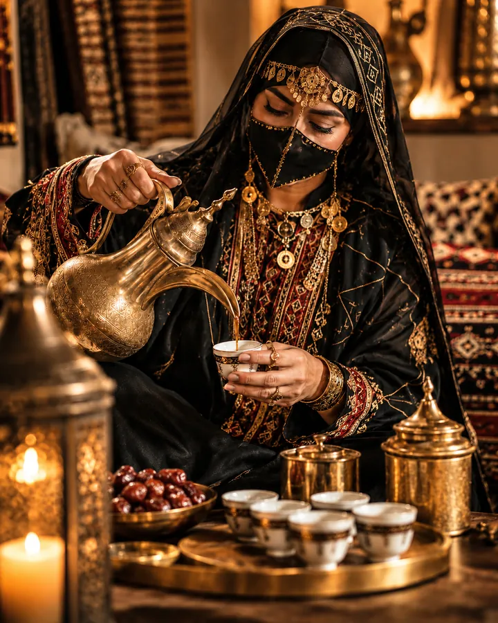 تقديم القهوة العربية بالزي التقليدي